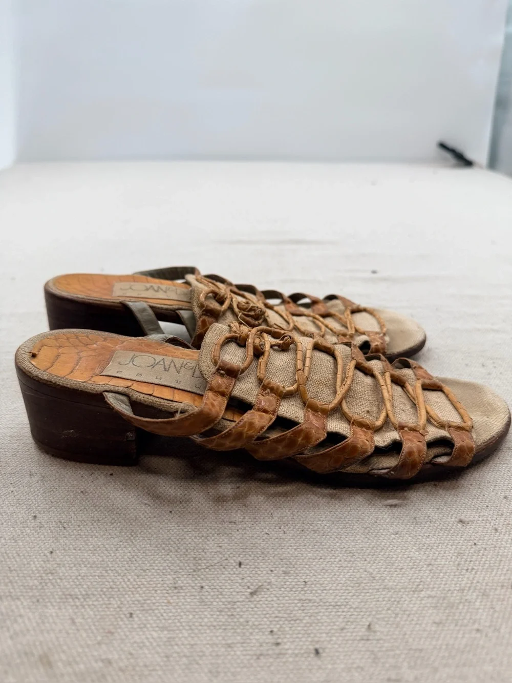 Joan & David Cognac Braided Leather Strappy Slide Sandals